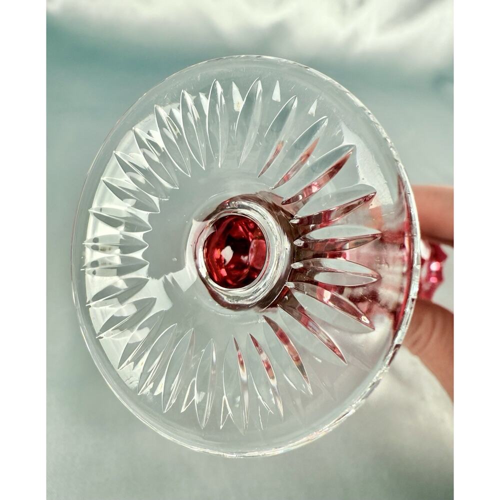 Antique Bohemian Ruby Cut to Clear Trumpet Bud Vase 6.5” Victorian Art Glass - Picture 6 of 8